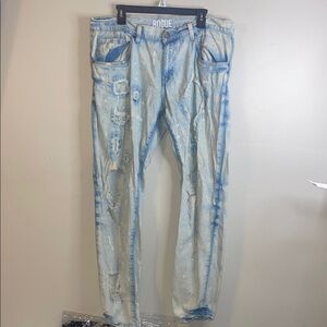 EUC American Rogue Men's Faded Blue Ripped Skinny Jeans Size 36 x 34 #123